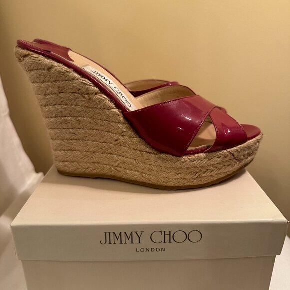 JIMMY CHOO!!! Phyllis Patent Leather Espadrille Sandals - Fuchsia, size 38 - Picture 3 of 4